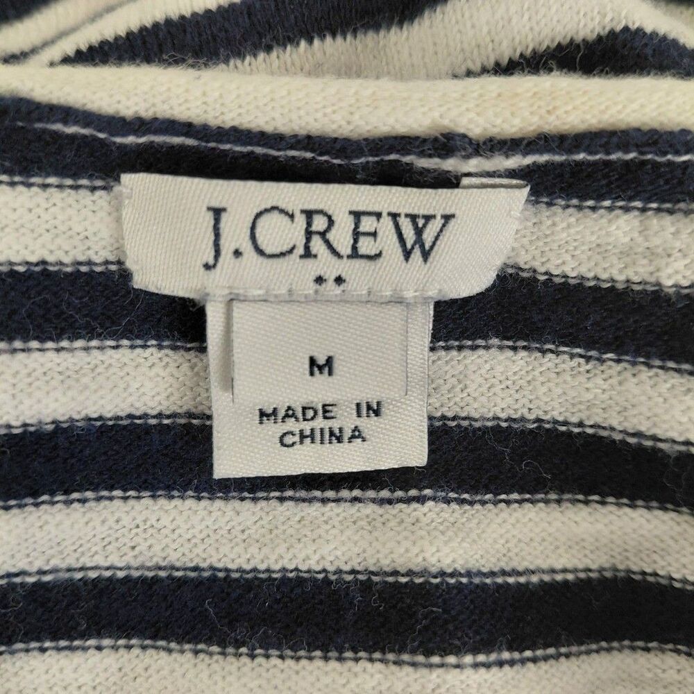 J.Crew white/navy stripe tie front LS cotton sweater with rolled hems Size M - Picture 7 of 8